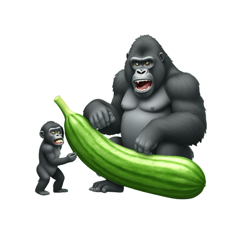 genmoji : cucumber being ate by big mok a gorilla