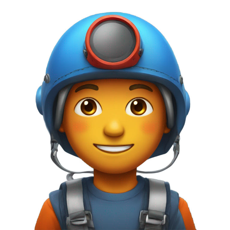 genmoji : Petit garçon à la peau orange, portant un chapeau d'hélicoptère bleu et rouge, avec des yeux bleus et un sourire inquiétant.