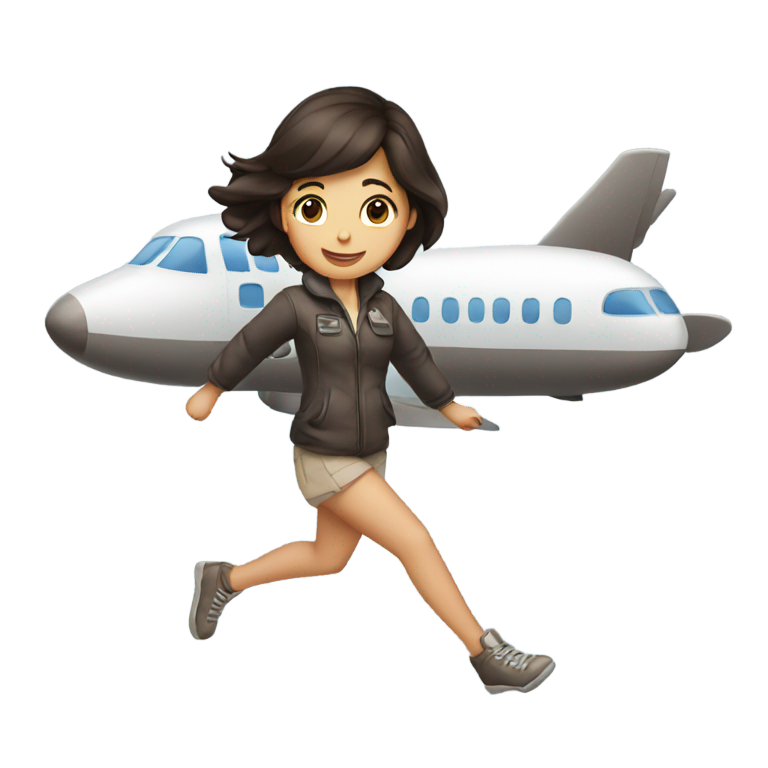 genmoji: Girl with dark brown hair flying an airplane
