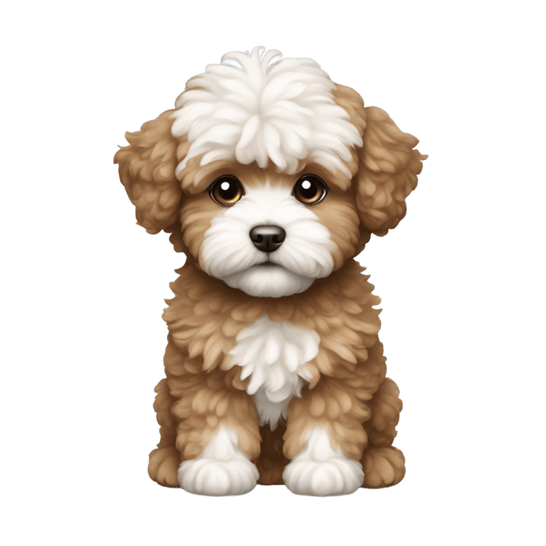 genmoji: Fluffy Brown Maltipoo Puppy with White Fur Patch on its head