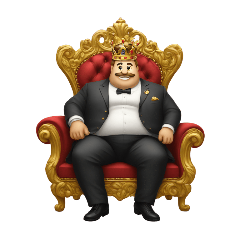 genmoji: "Big fat king on royal sofa,