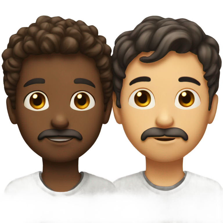 genmoji：一个有小胡子的棕色男孩亲吻一个有山羊胡的白色男孩