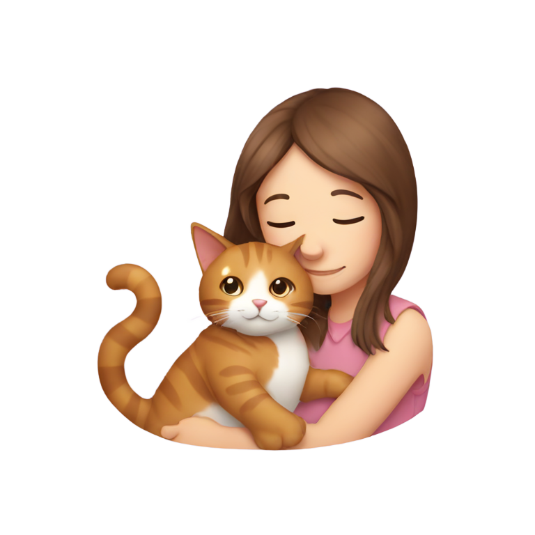genmoji：棕发女孩拥抱三色猫