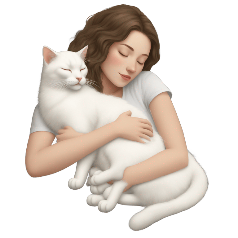 genmoji：白猫睡在棕发女孩的腿上