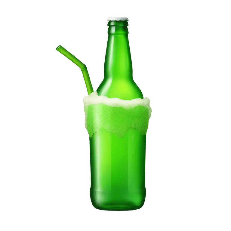 genmoji : Green beer bottle with straw in it