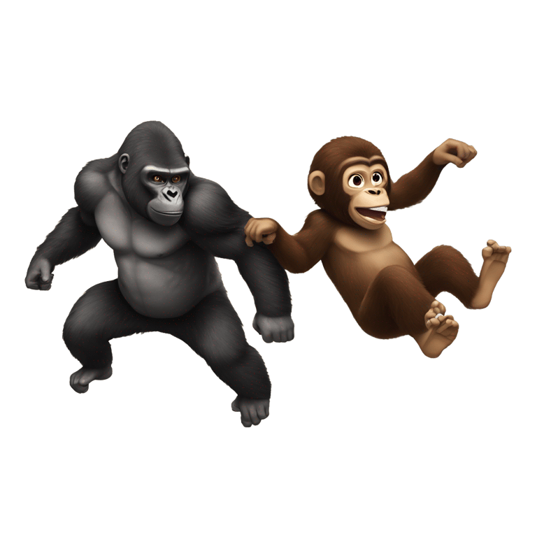 genmoji：Diddy flying with a gorilla while fighting a monkey
