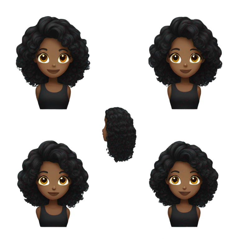 genmoji：美丽的黑人女孩，黑色波浪卷发，穿着黑色服装