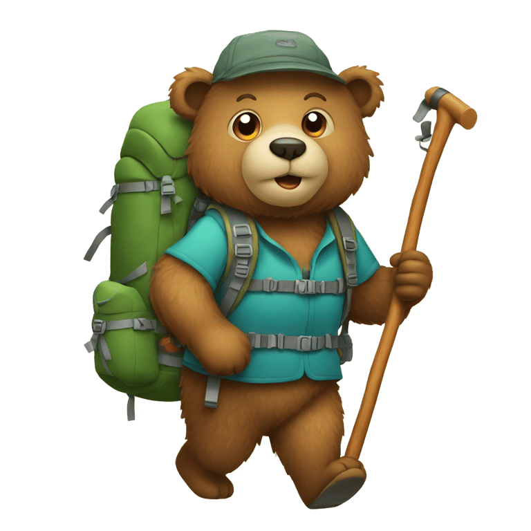 genmoji：背包和登山杖的熊在徒步旅行