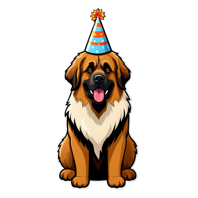 genmoji: A leonberger dog wearing a birthday party hat