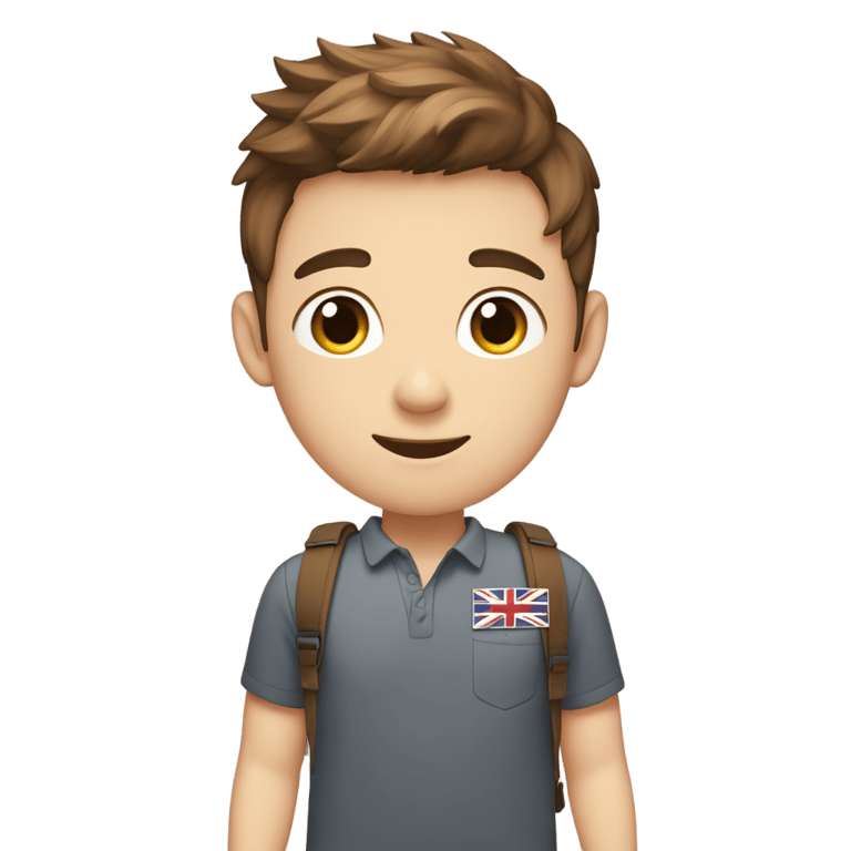 genmoji：英国男孩，头发是棕色的，胸牌上写着“哈维”