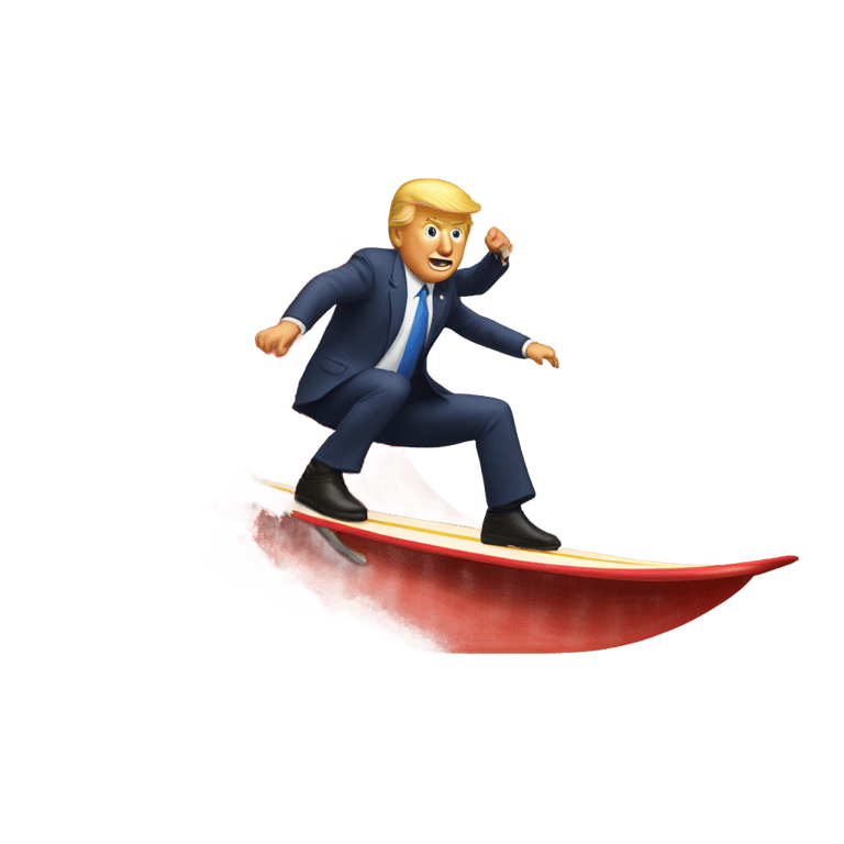 genmoji：1 trump surfing on a red wave