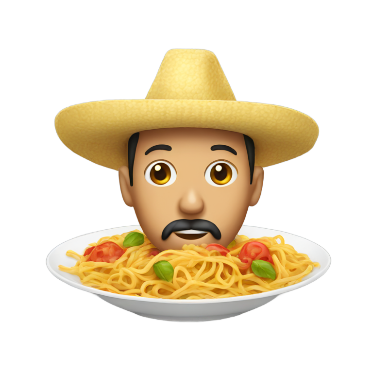 絵文字：ソンブレロをかぶった男がスパゲッティを食べる