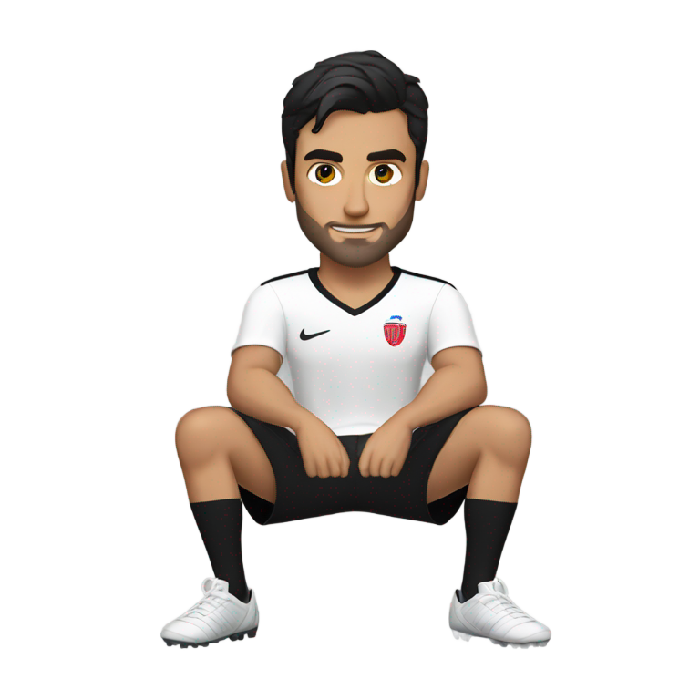 genmoji：克里斯·温德洛夫斯基穿着黑色T恤和红色短裤，坐在地上。