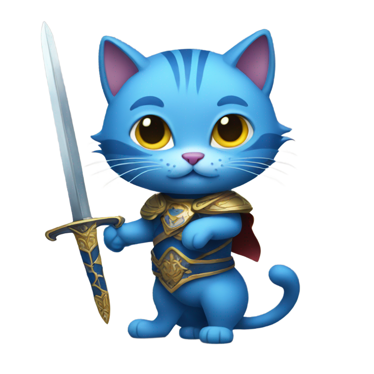 genmoji: A blue cat with a sword