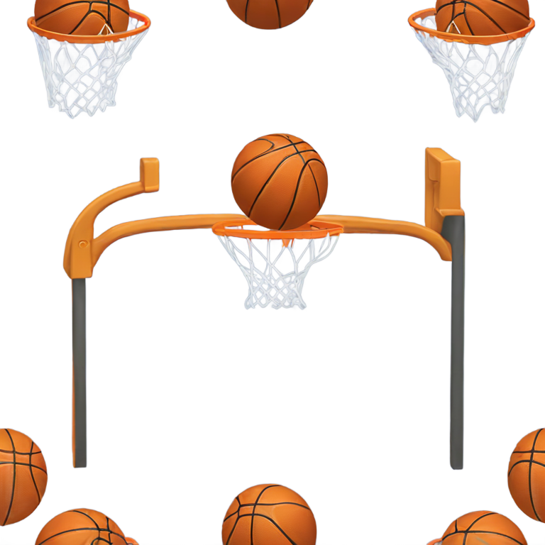 genmoji : Chien tirant trois ballons de basket qui s'estompent, avec le ballon dans le panier.
