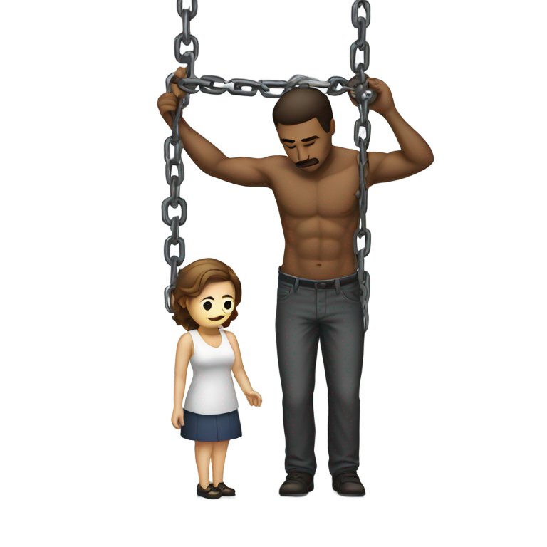 絵文字：Man weighed down by ball and chain woman