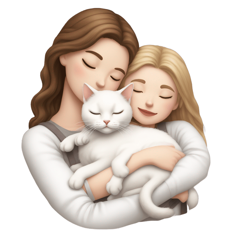 genmoji：白猫睡在棕发女孩的腿上