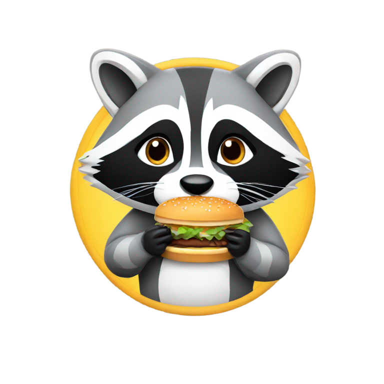 絵文字：タヌキがハンバーガーを食べる