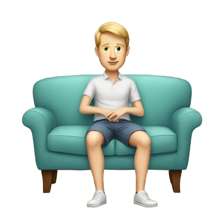genmoji：肯·詹宁斯穿着短裤坐在沙发上