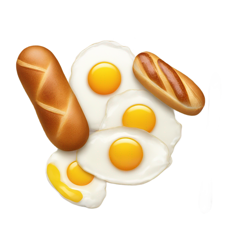絵文字：朝食のプレート：卵、ソーセージ、バゲット