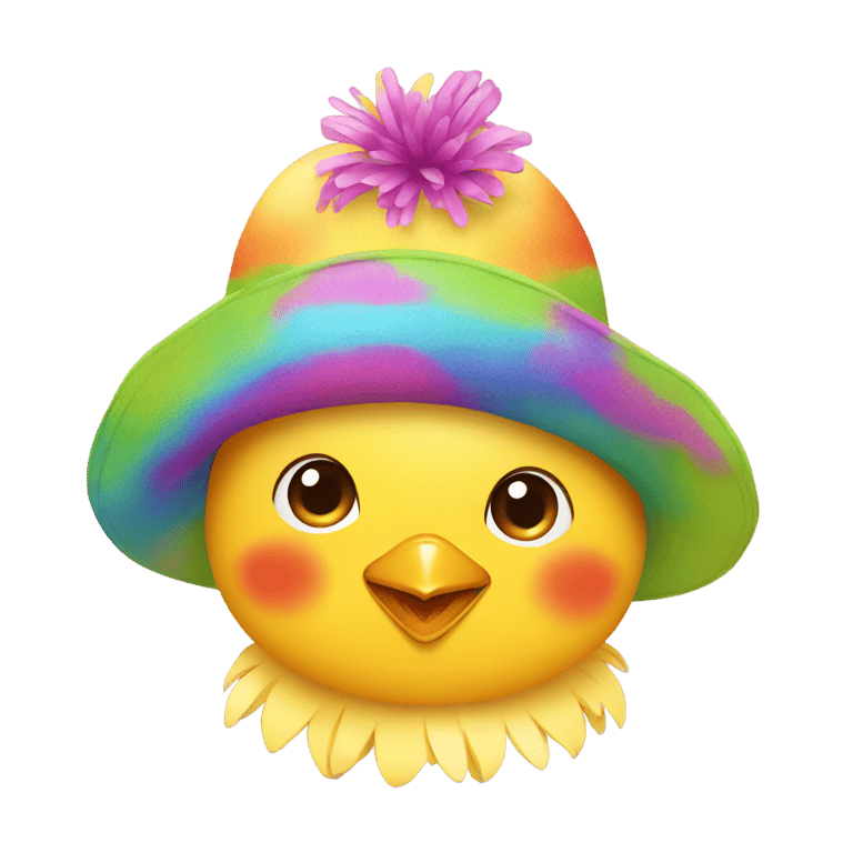 genmoji：a chick wearing a colorful hat.