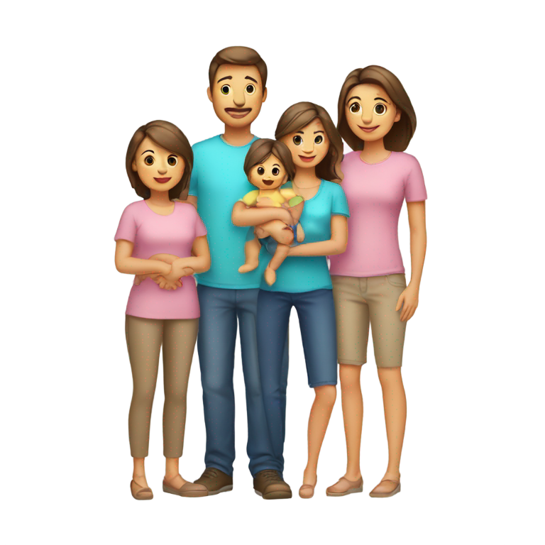 genmoji：爸爸妈妈三个女孩和一个男婴的家庭
