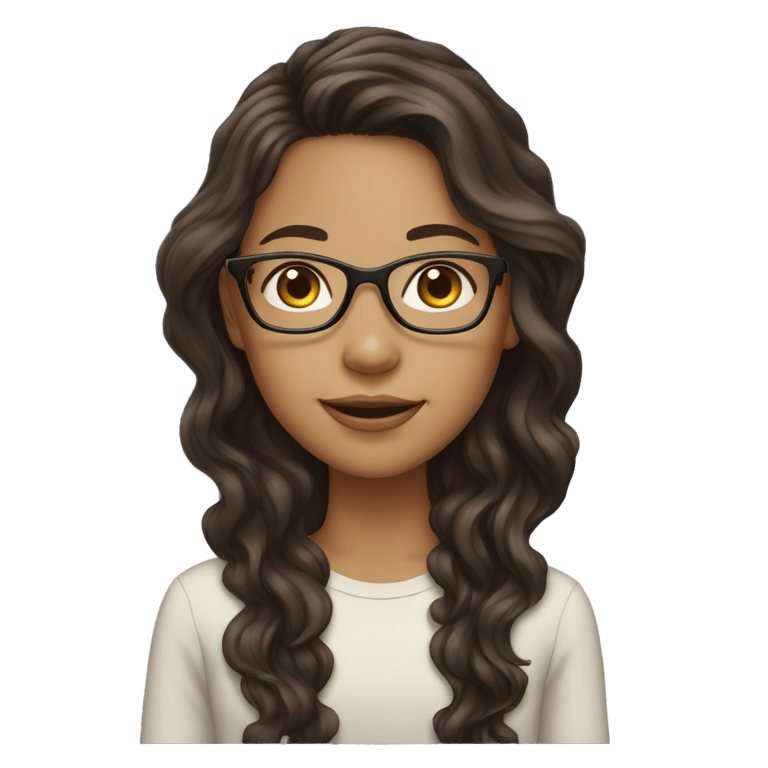 絵文字：A girl with light skin, glasses, and long wavy dark brown hair