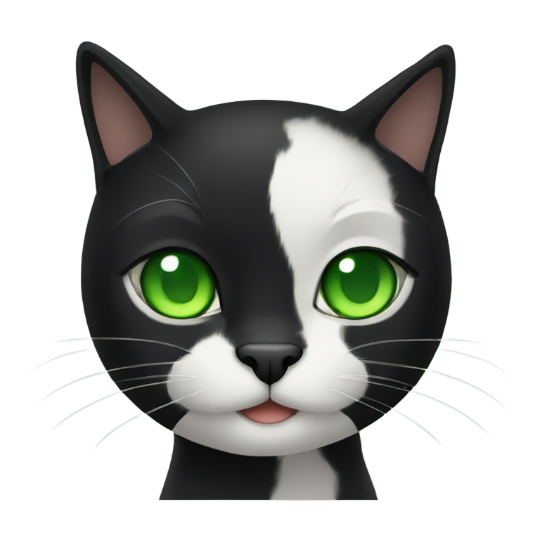 genmoji: black cat with green eyes stretching