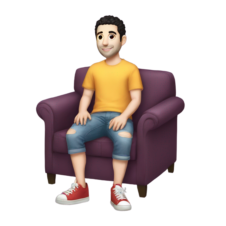 genmoji：萨姆·莱文穿着短裤坐在沙发上