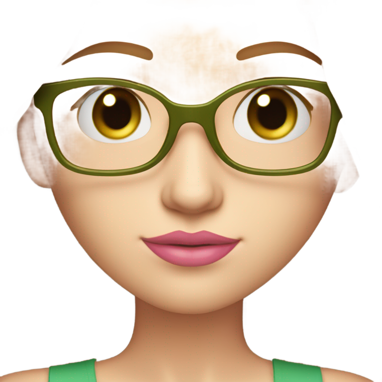 genmoji : Fille aux cheveux châtain clair très longs, raides et en couches, yeux verts, lunettes dorées, lèvres roses, raie au milieu, cils et un mignon débardeur rose.