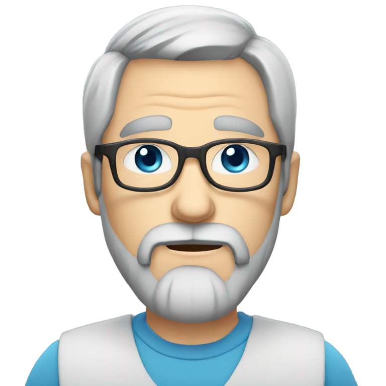 genmoji：40岁男子，灰发，蓝眼，胡须和小胡子，戴眼镜，忧伤，富有经验，瘦削。