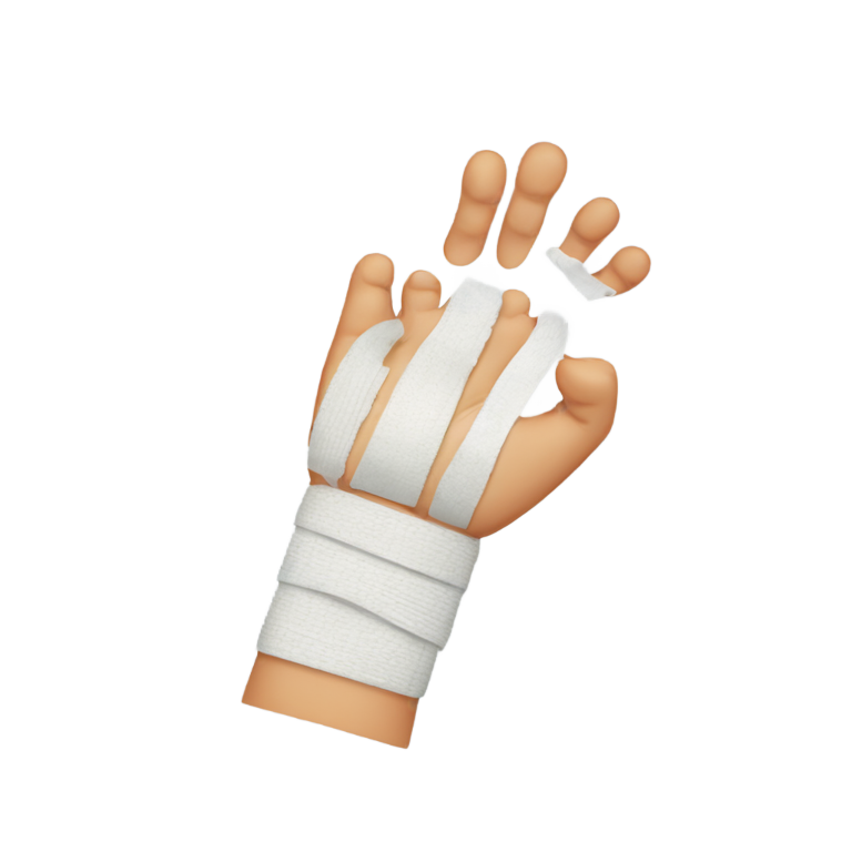 genmoji：a bandaged cat's paw is extended to a person who shakes it