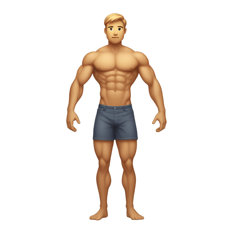 genmoji：肌肉男孩，手臂 crossed，裸体，只有从下半身辉光遮住了下半身，背景简单，适合UI图标。