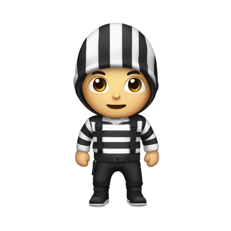 genmoji : Voleur normal montrant jusqu'à la moitié de la chemise avec bonnet et chemise rayée noir et blanc
