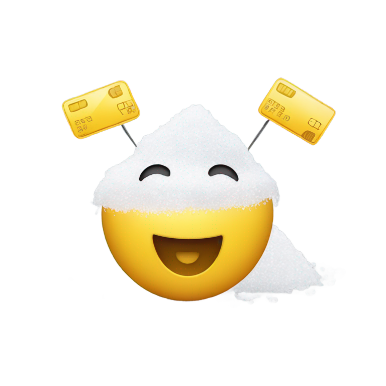 絵文字：幸せな顔の絵文字とその前に塩の棒とクレジットカード