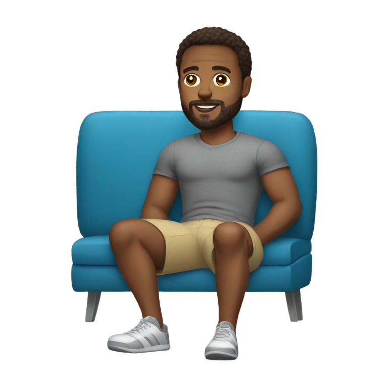 genmoji：柯克·哈里森坐在沙发上时穿短裤。