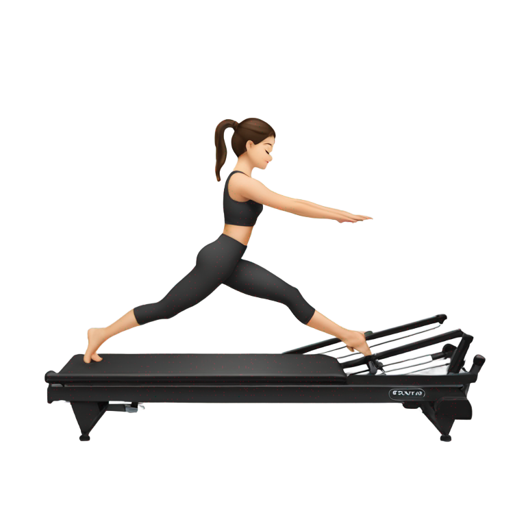 genmoji : Fille brune faisant du pilates sur une machine reformer