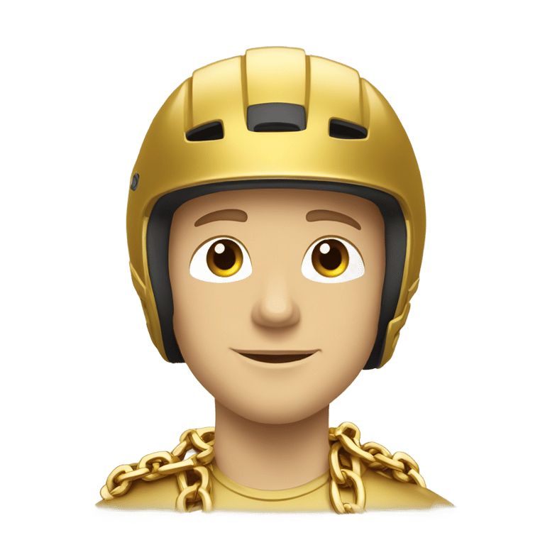 genmoji：强壮的白人男性，戴着自行车头盔，金色衬衫，多条金链子，金色腕带，双手交叉