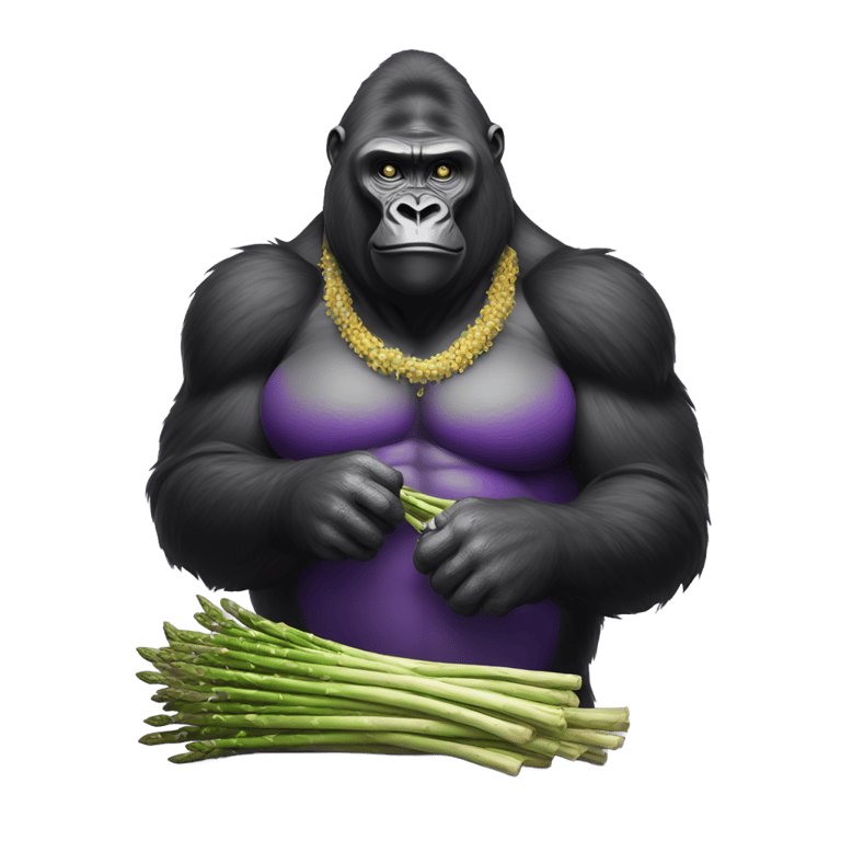 genmoji : big mok gorilla eating purple passion asparagus
