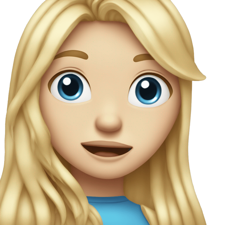 genmoji：金发长发蓝眼睛长脸吐舌眨眼流汗的女孩