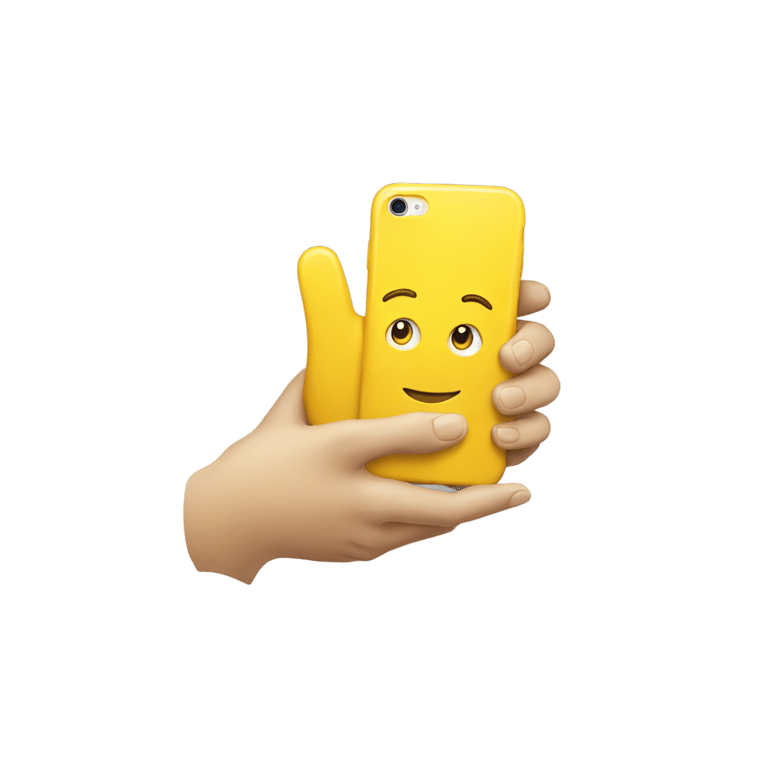 genmoji : Une main jaune tenant un iPhone
