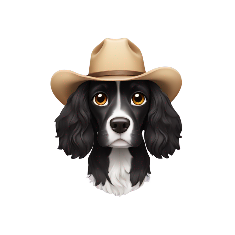 genmoji：黑色英国猎犬，短耳，戴牛仔帽