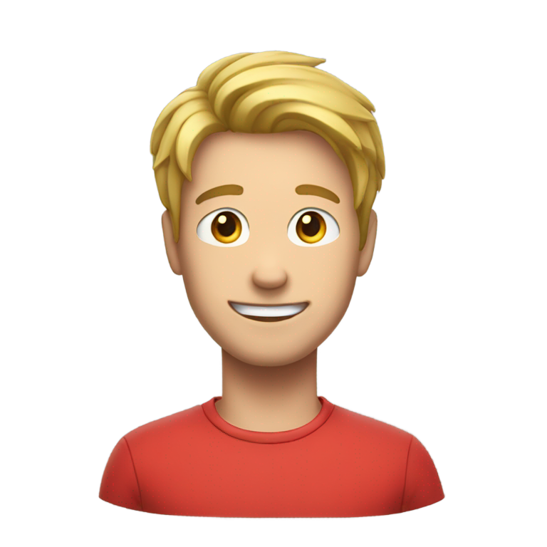 genmoji: Mew maxing man with red shirt