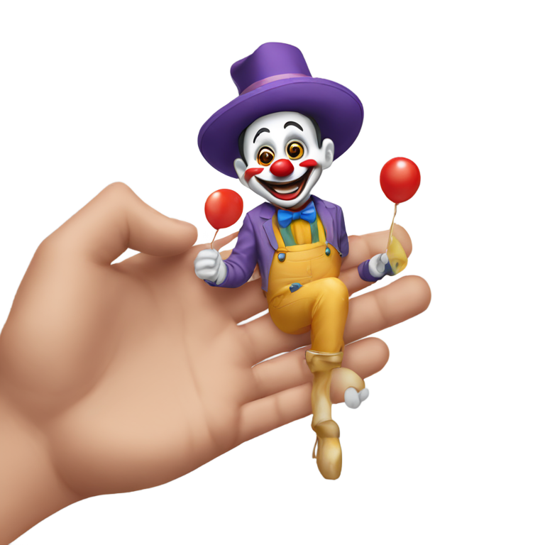 genmoji：一个骑着老鼠的小丑，手里拿着气球