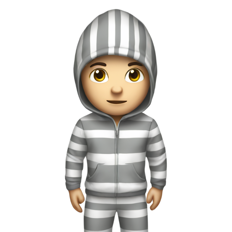 genmoji : Un voleur en combinaison rayée grise et blanche et des vêtements blancs