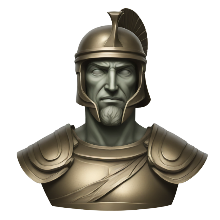 genmoji：友好的巨型青铜雕像TaLoS，采用古希腊传统铸造，装扮成希腊青铜士兵雕像半身像。