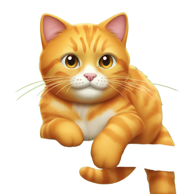 絵文字：オレンジの猫が大きな棒にうんちをする
