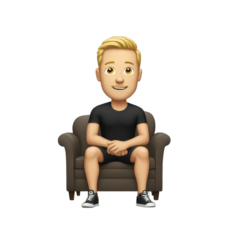 genmoji：白人男子穿着黑色短裤坐在沙发上
