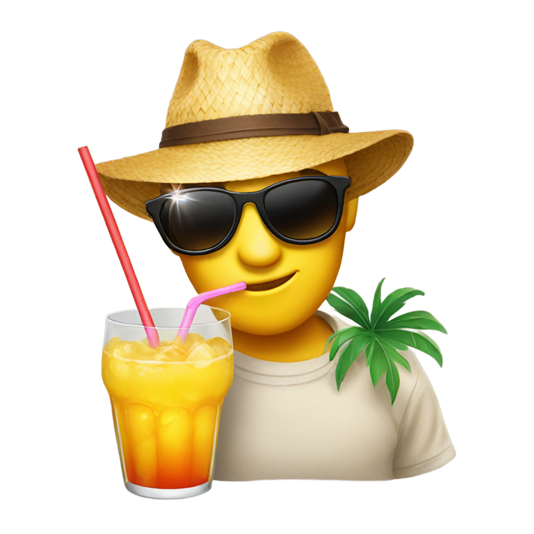 絵文字：エキゾチックなドリンクをストローで飲み、サングラスをかけている