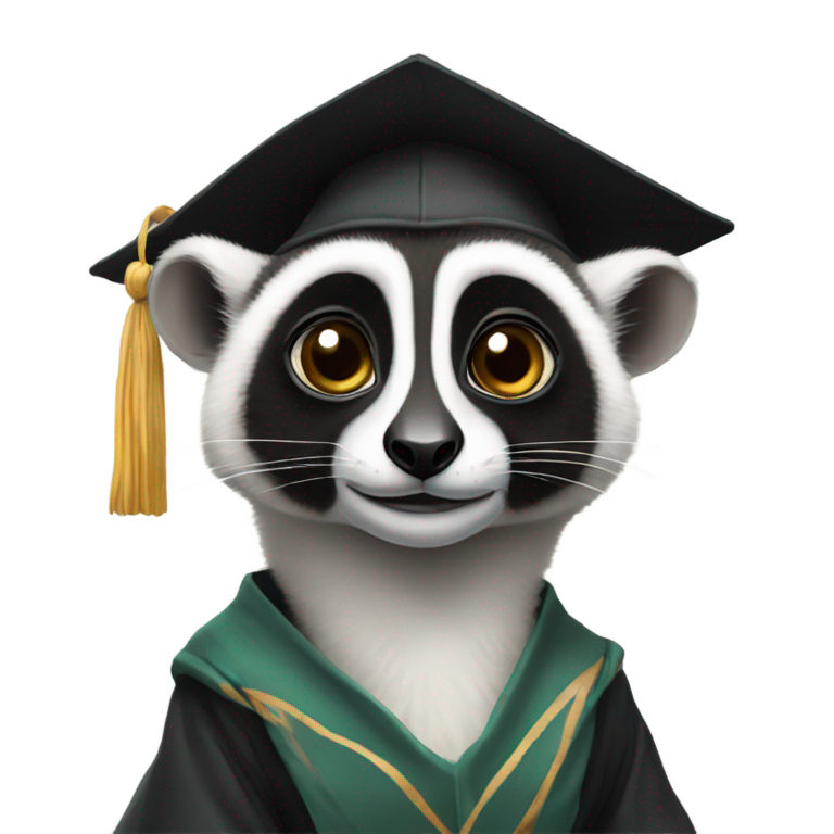 genmoji: A lemur in the type of gown and cap worn by the recipient of a PhD